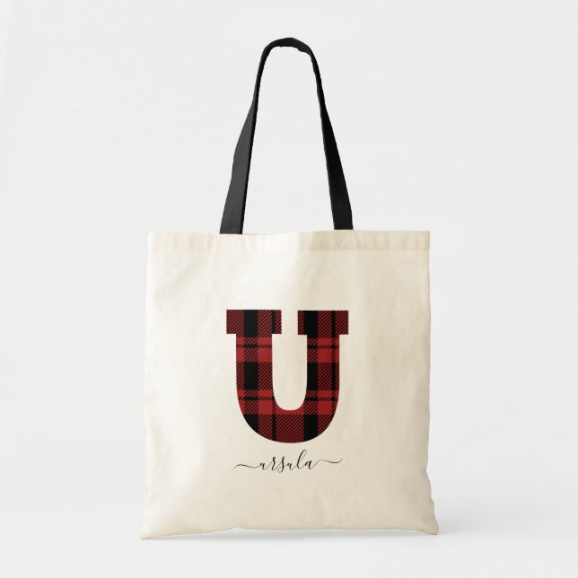 Tela Bolso de mano con monograma de letra "U" a cuadros (Frente)
