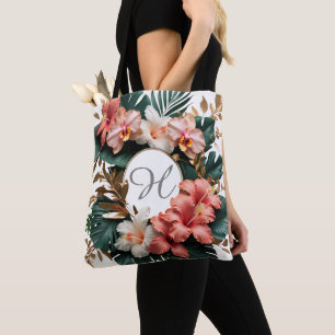 Tela Bolso de mano con monograma floral tropical elegan