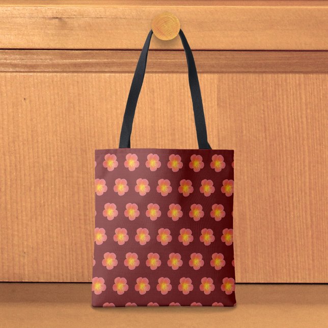 Tela Bolso de mano con patrón continuo de Rosa de Musgo (Tote bag with seamless pattern of a red moss rose)
