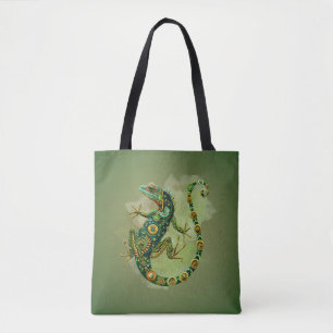 Tela Bolso de mano con patrón de Iguana Esmeralda 