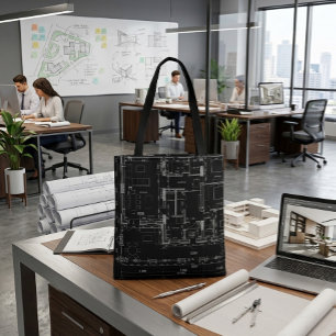 Tela Bolso de mano con patrón de plano arquitectónico