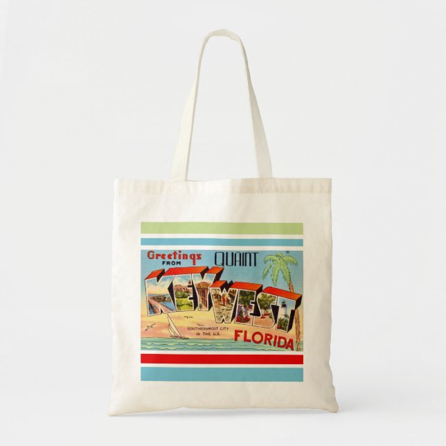 Tela Bolso de mano con postal retro de Key West (Frente)