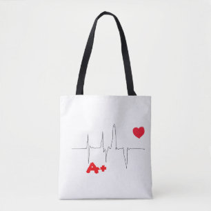 Tela Bolso de mano con tipo de sangre A+ Rhesus positiv