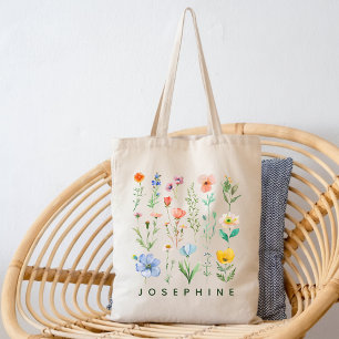 Tela Bolso de mano de acuarela personalizada de flores