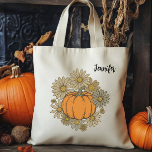 Tela Bolso de mano de calabaza floral retro personaliza