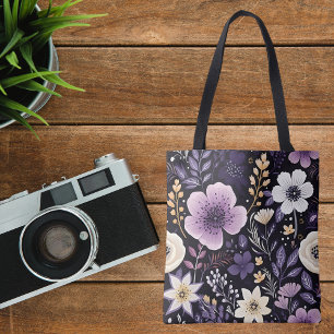Tela Bolso de mano de flores moradas personalizadas par