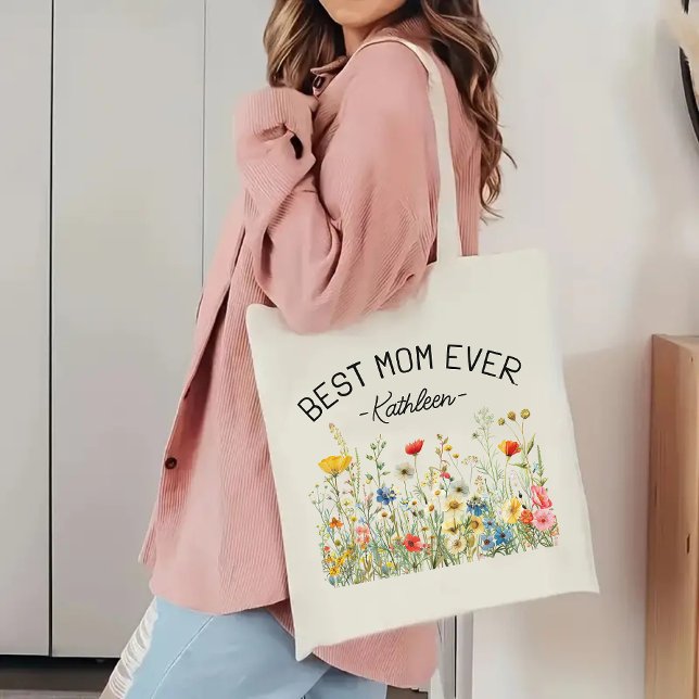 Tela Bolso de mano de flores silvestres personalizado,  (Mother’s Day gift bag, birthday present for mom, Christmas gift for her, baby shower tote, )