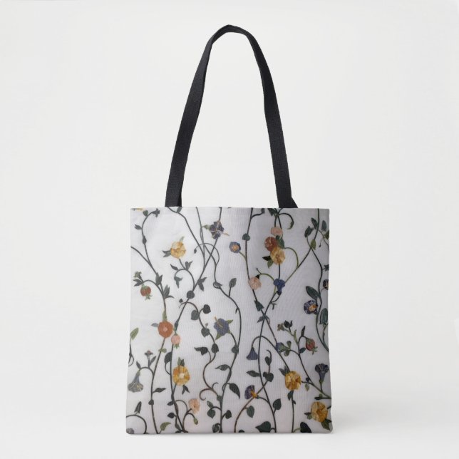 Tela Bolso de mano de flores y enredaderas (Anverso)