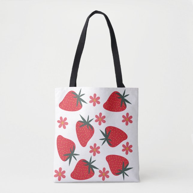 Tela Bolso de mano de fresas simples rosa verde rojo (Anverso)