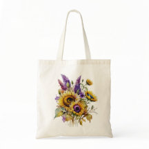 Bolso de mano de girasol y lavanda