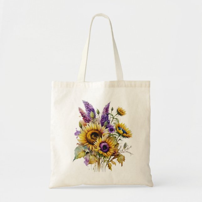 Tela Bolso de mano de girasol y lavanda (Frente)