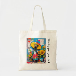 Tela Bolso de mano de girasol y niña