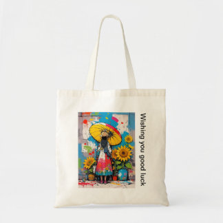 Tela Bolso de mano de girasol y niña