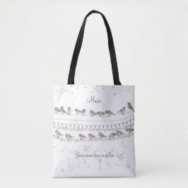 Tela Bolso de mano de música con pájaros - Personalizad