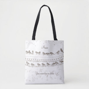 Tela Bolso de mano de música con pájaros - Personalizad
