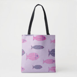 Tela Bolso de mano de patrón de peces azules y rosados