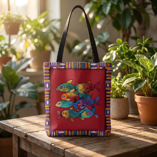 Tela Bolso de mano de peces coloridos con arte vibrante