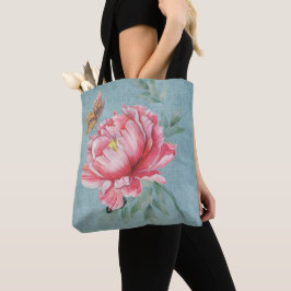 Tela Bolso de mano de peonía rosa y mariposa