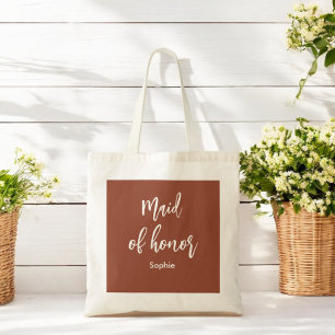 Tela Bolso de mano de Terracota Marrón para Dama de Hon