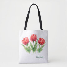 Bolso de mano de tulipanes rojos de acuarela perso