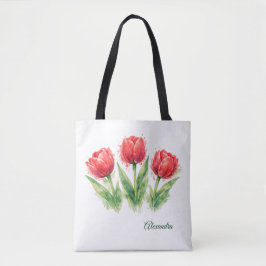 Tela Bolso de mano de tulipanes rojos de acuarela perso
