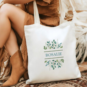 Tela Bolso de mano de verde botánico con nombre persona