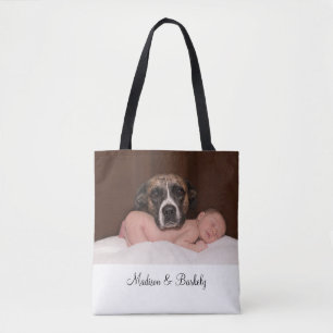 Tela Bolso de mano doble con foto personalizada de bebé