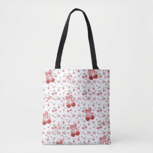Tela Bolso de mano estético de cereza con corazones y l