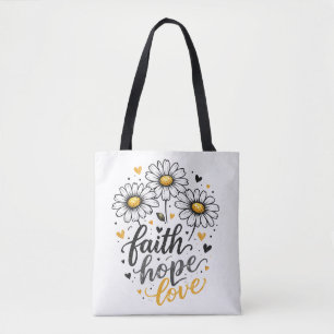 Tela Bolso de mano Fe, Esperanza, Amor y Margaritas