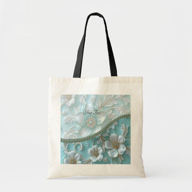 Tela Bolso de mano floral blanco turquesa (Frente)