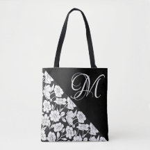 Bolso de mano “Floral con inicial blanca M”