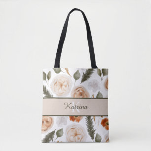 Tela Bolso de mano floral con iniciales en acuarela de 