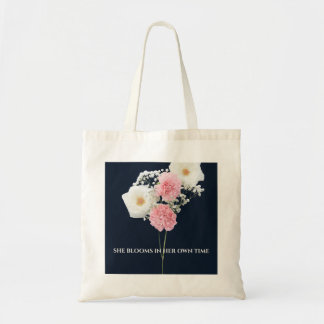 Tela Bolso de mano floral navy elegante con cita inspir