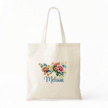 Bolso de mano floral personalizado con nombre