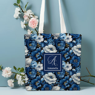 Tela Bolso de mano floral personalizado de flores azule