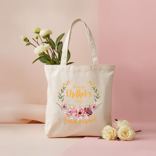 Tela Bolso de mano floral personalizado Feliz Día de la
