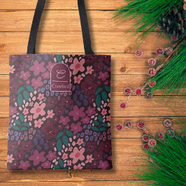 Tela Bolso de mano floral personalizado – inicial y nom
