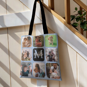 Tela Bolso de mano Monogram Blue 8 con collage de fotos