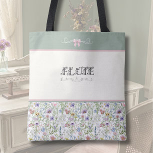Tela Bolso de mano para flauta botánico rosa y verde ca