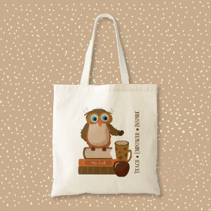 Tela Bolso de mano para profesora de búho inspirador co