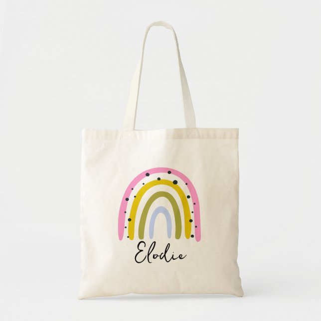 Tela Bolso de mano personalizado con nombre arcoíris Re (Frente)