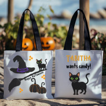 Bolso de mano personalizado de Halloween con gato