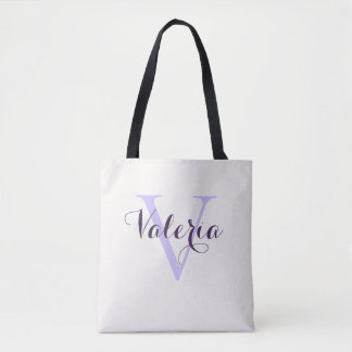 Tela Bolso de mano personalizado de lavanda con monogra
