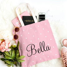 Bolso de mano personalizado de lunares rosados