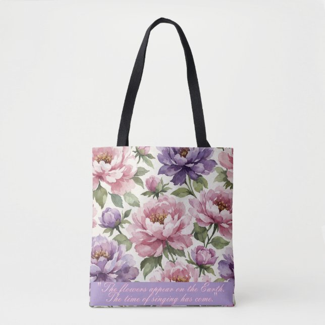 Tela Bolso de mano personalizado de peonía floral (Anverso)