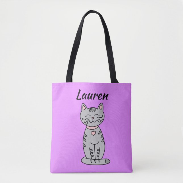 Tela Bolso de mano personalizado Gatito Gris (Anverso)