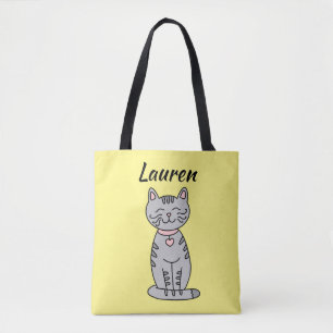 Tela Bolso de mano personalizado gato gris Kitty