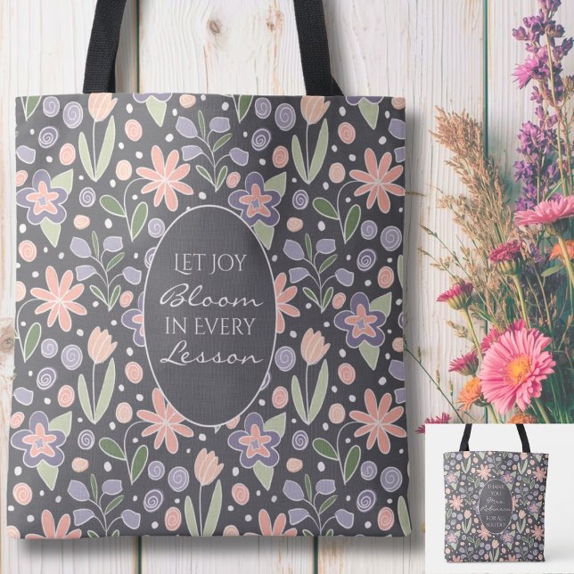 Tela Bolso de mano personalizado para agradecimiento a  (Personalized Teacher Appreciation Tote Bag | Custom Name Floral Gift)