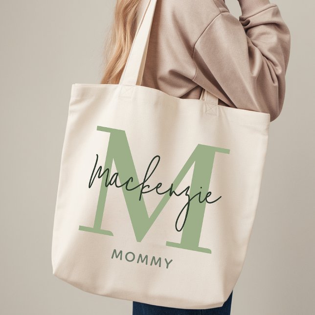 Tela Bolso de mano personalizado verde salvia Regalo pa (Personalized Tote Bag Sage Green Gift for Mom, Sage Green Modern Tote Bag Personalized Wedding Gift)