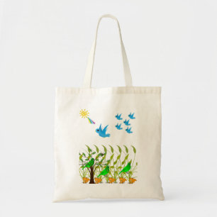 Tela Bolso de mano tote de presupuesto volando pájaros